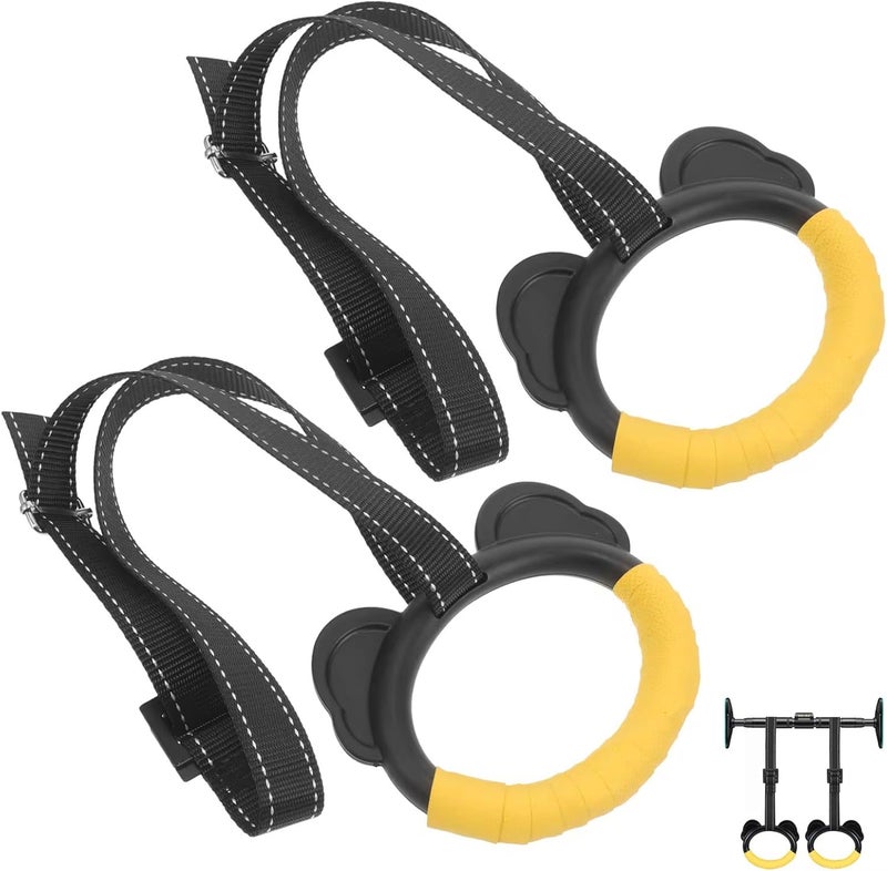 SquEqu Kids Gymnastic Rings with Adjustable Straps Pull up Olympic Rings for Kid‘s Pull Up Bar Doorway Chin up Bar Strength Training Climbing Dome Outdoor Jungle Gym Hanging Stretching Height Increase - Image 1